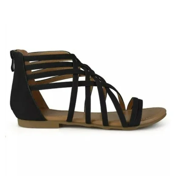 Journee Collection Hanni Strappy Flat Sandals Black -7.5 - Picture 2 of 8